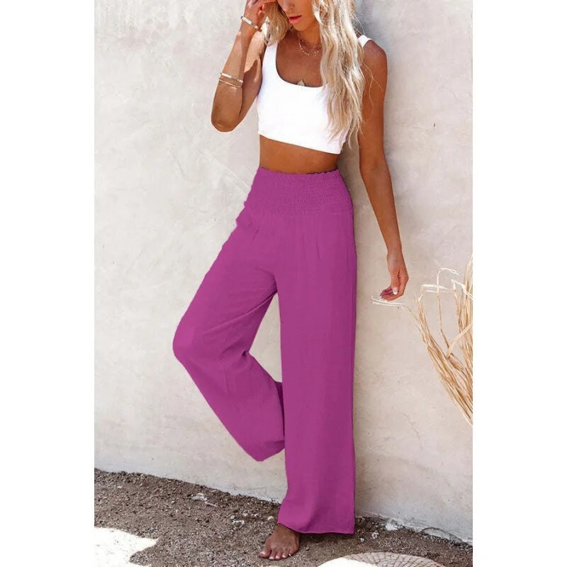 Lady puuvillased linased püksid kevadsuvi uued lahtised laia säärega püksid ühevärvilised lihtsad puuvillased linased pikad püksid elastsed kõrge vöökohaga