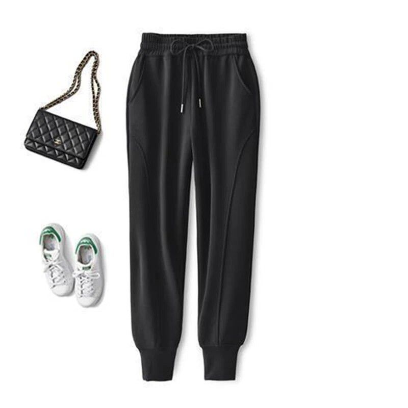 Rudens žiemos, aukšto elastingumo juosmens suvarstomos Kasdieninės mados sportinės kelnės Moteriškos, laisvos Haremo kelnės, moteriškos sportiškos kelnės