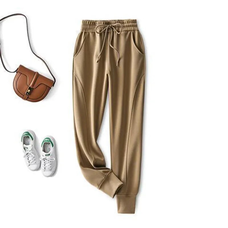 Rudens žiemos, aukšto elastingumo juosmens suvarstomos Kasdieninės mados sportinės kelnės Moteriškos, laisvos Haremo kelnės, moteriškos sportiškos kelnės