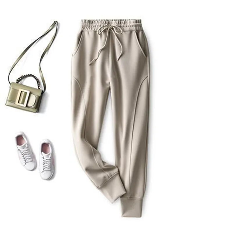 Rudens žiemos, aukšto elastingumo juosmens suvarstomos Kasdieninės mados sportinės kelnės Moteriškos, laisvos Haremo kelnės, moteriškos sportiškos kelnės