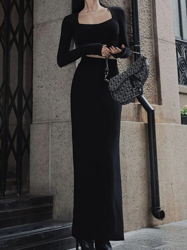 Pikad seelikud Naisterõivad Minimalistlikud küljelõhised Elegantne Vintage Seksikas High Street Euroopa mood daamid Kõik sobivad