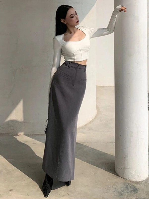 Pikad seelikud Naisterõivad Minimalistlikud küljelõhised Elegantne Vintage Seksikas High Street Euroopa mood daamid Kõik sobivad