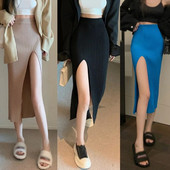 Moteriškas seksualus perskeltas Bodycon ilgas sijonas Elegantiškas plonas sijonas aukštu juosmeniu Moteriška Pure Desire Hot Girl megzta elastinga suknelė