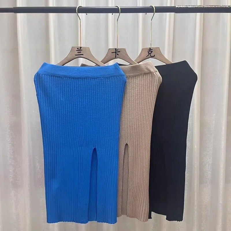 Moteriškas seksualus perskeltas Bodycon ilgas sijonas Elegantiškas plonas sijonas aukštu juosmeniu Moteriška Pure Desire Hot Girl megzta elastinga suknelė