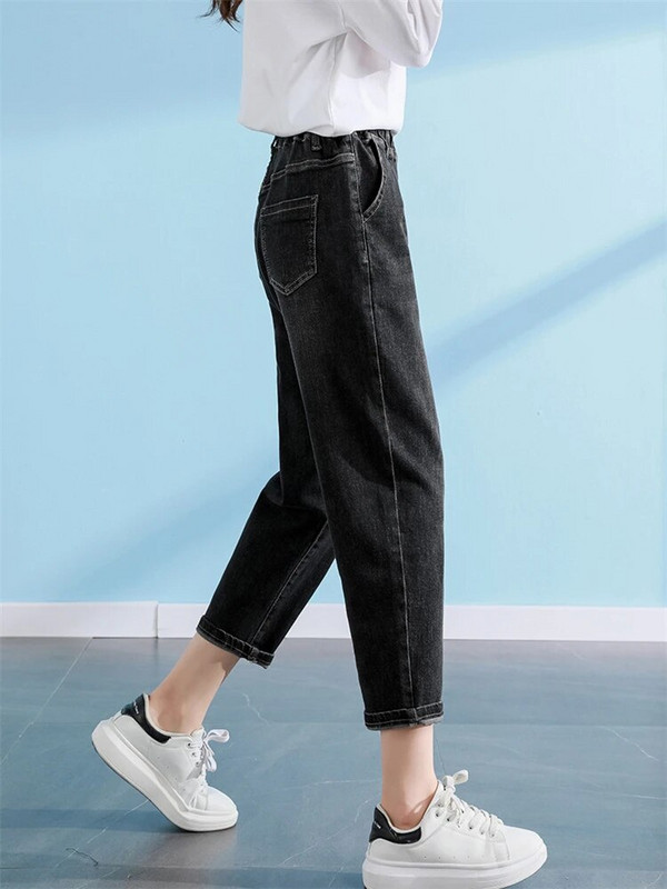 Naiste kevadmood elastne impeeriumi vöökoht ühevärviline Lihtsad sirged teksapüksid korea stiilis lahtised vabaaja haaremi teksad püksid