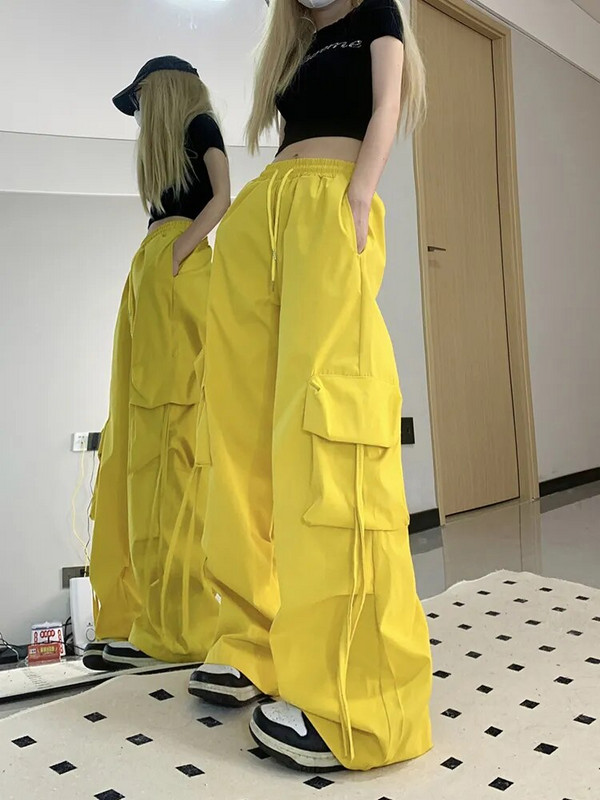 Zoki Pink Streetwear Cargo Pants Moteriškos Laisvos Harajuku Y2K Tiesios Kelnės Amerikietiškos Retro Hip Hop Kasdieninės Bf Plačios Kelnės Naujos