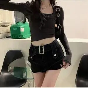 Moteriški Slim Bodycon Denim MINI Šortai Sijonas