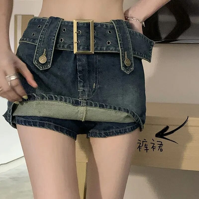 Moteriški Slim Bodycon Denim MINI Šortai Sijonas