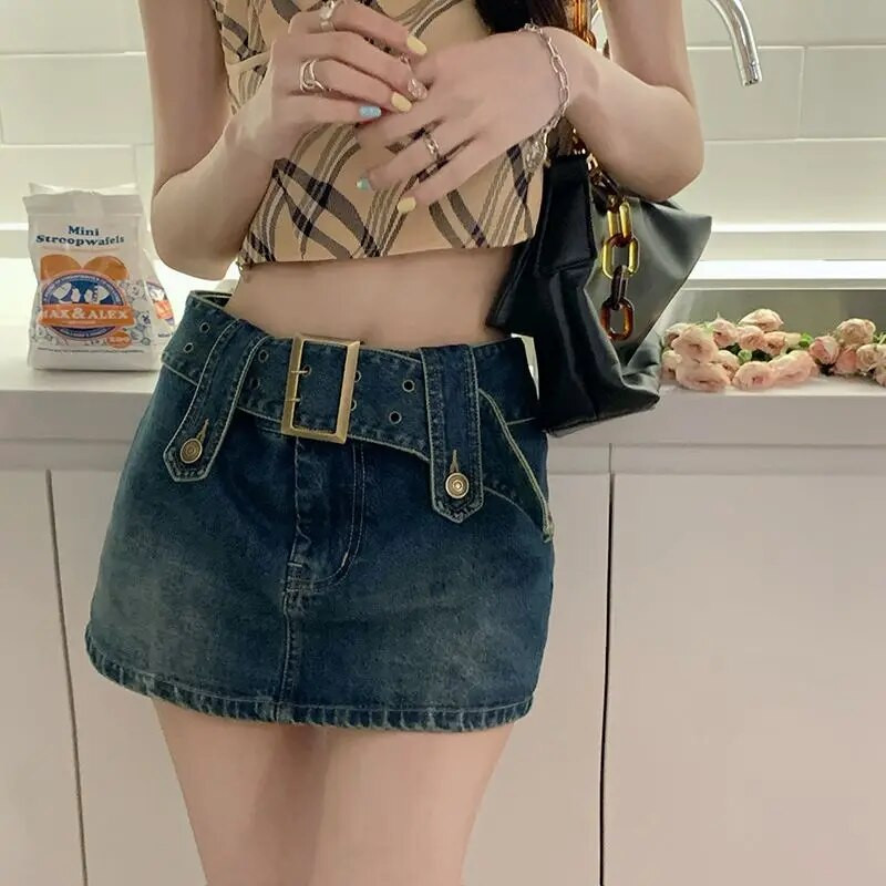 Moteriški Slim Bodycon Denim MINI Šortai Sijonas