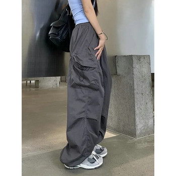 Карго панталони Дамско ретро работно облекло Ежедневни широки прави панталони Модни широки джобове на крачолите Панталони за джогинг Y2k Streetwear