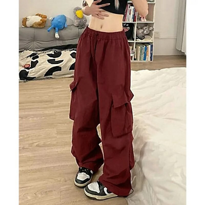  Cargo Pants Moteriški Retro darbo drabužiai Laisvalaikio kuprinės tiesios kelnės Madingos plačios kišenės Bėgiojimo kelnės Y2k gatvės apranga