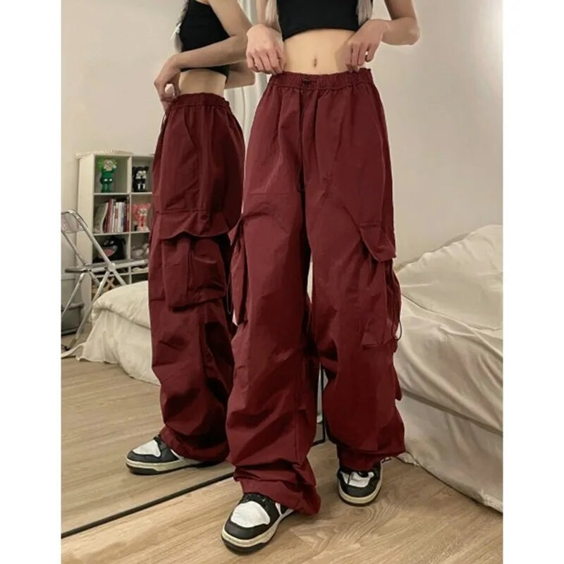  Cargo Pants Moteriški Retro darbo drabužiai Laisvalaikio kuprinės tiesios kelnės Madingos plačios kišenės Bėgiojimo kelnės Y2k gatvės apranga