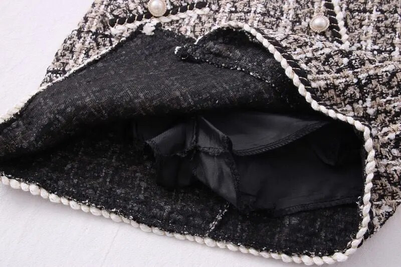 Tvido sijonai moterims Tvirtas liekninantis sijonas su aukštu juosmeniu, 2021 m. rudens pavasaris, sagos, dvieilis tvido vilnos mini sijonas