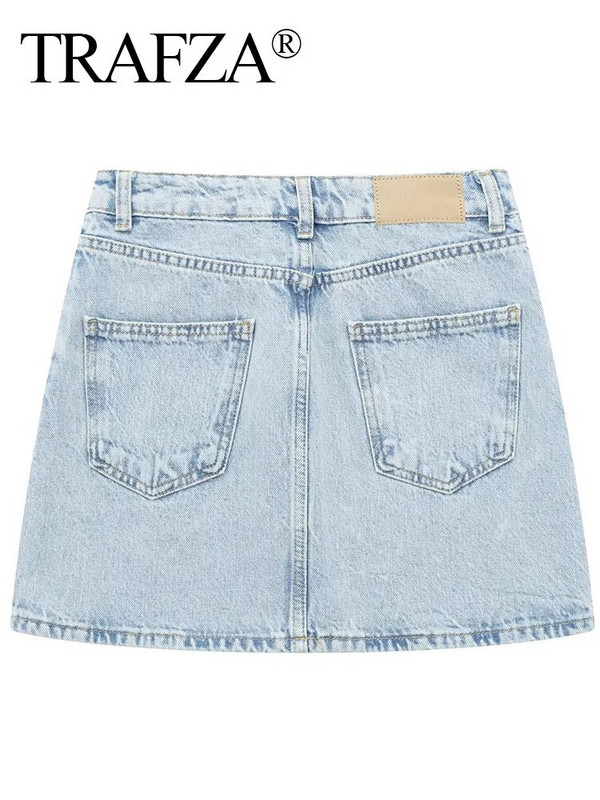 TRAFZA džinsinis Y2K mini sijonas moteriškas vasarinis laisvas džinsinis sijonas vidutiniam juosmeniui Trumpi sijonai Madingi kišenės Gatvės drabužiai Moteriški sijonai