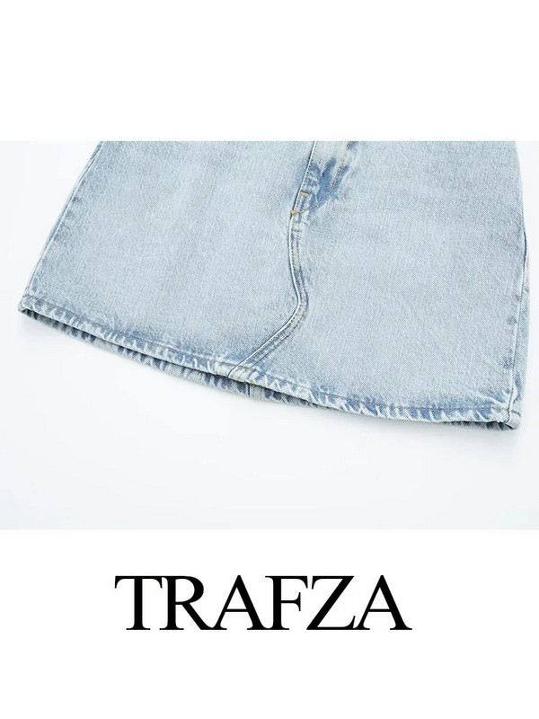 TRAFZA džinsinis Y2K mini sijonas moteriškas vasarinis laisvas džinsinis sijonas vidutiniam juosmeniui Trumpi sijonai Madingi kišenės Gatvės drabužiai Moteriški sijonai