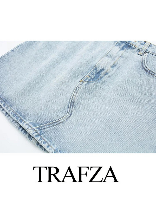 TRAFZA džinsinis Y2K mini sijonas moteriškas vasarinis laisvas džinsinis sijonas vidutiniam juosmeniui Trumpi sijonai Madingi kišenės Gatvės drabužiai Moteriški sijonai