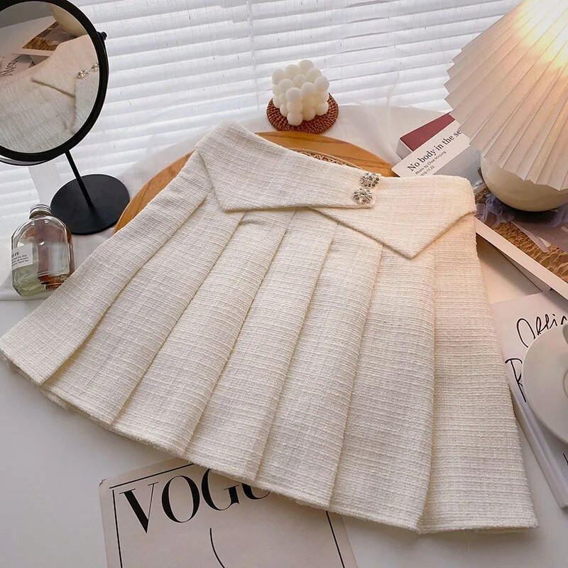 Ashgaily 2022. Nove ženske suknje od tvida visokog struka S dijamantnim gumbima Plisirana suknja Vunena mini suknja od tvida jesen