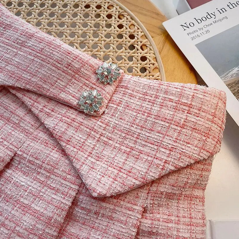 Ashgaily 2022. Nove ženske suknje od tvida visokog struka S dijamantnim gumbima Plisirana suknja Vunena mini suknja od tvida jesen