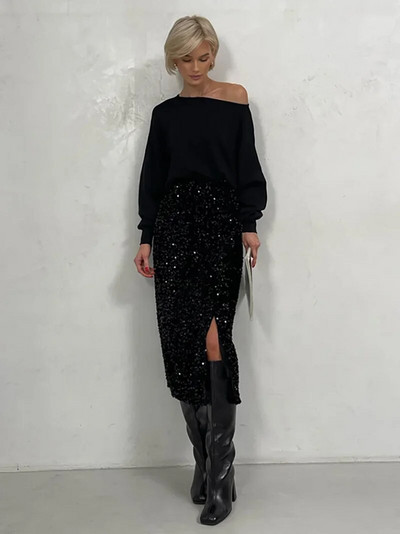 Kalėdinis sijonas su blizgučiais Moteriška Elegantiška vintažinė pankiška vakarinė suknelė Seksualus vasarinis ilgas sijonas Aukšto liemens midi sijonai moterims