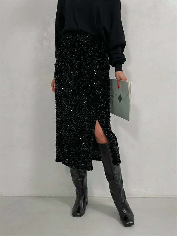 Kalėdinis sijonas su blizgučiais Moteriška Elegantiška vintažinė pankiška vakarinė suknelė Seksualus vasarinis ilgas sijonas Aukšto liemens midi sijonai moterims