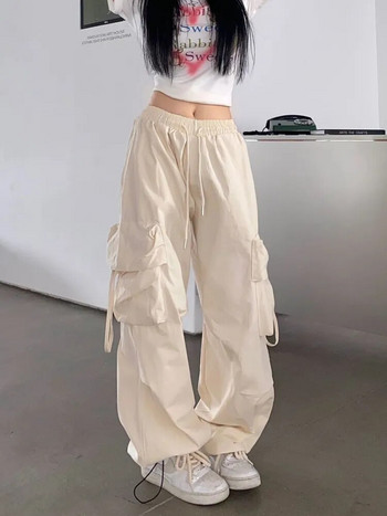 Y2K Street Wear Карго панталони за жени Корейски модни работни панталони Harajuku Едноцветни широки прави ежедневни панталони Пролет Есен