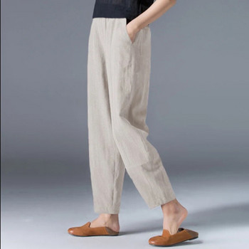 Свободни и тънки анти-памучни панталони с широки крачоли на ластика на талията Ретро арт ежедневни едноцветни панталони Простота Модно дамско облекло