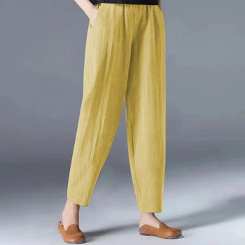 Φαρδύ και λεπτό αντιβαμβακερό ελαστικό παντελόνι με φαρδύ πόδι στη μέση Retro Art Casual μονόχρωμο παντελόνι Απλότητα μόδα Γυναικεία ρούχα