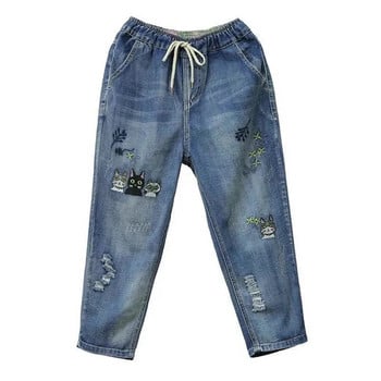 Embroidery Vintage y2k Baggy Jeans Women Elastic High Waist Straight Denim Pant Casual Capris Korean Vaquero Streetwear Pantalon