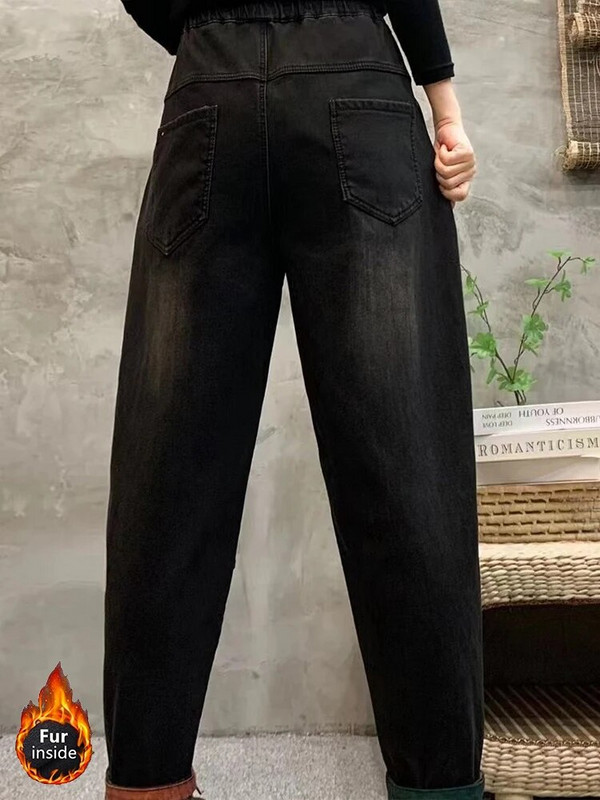 Max LuLu talve naiste mood karusnaha lahtised tikandid teksad naistele vabaaja soojad vintage teksapüksid klassikalised paksud haaremi püksid