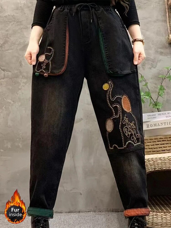 Max LuLu talve naiste mood karusnaha lahtised tikandid teksad naistele vabaaja soojad vintage teksapüksid klassikalised paksud haaremi püksid