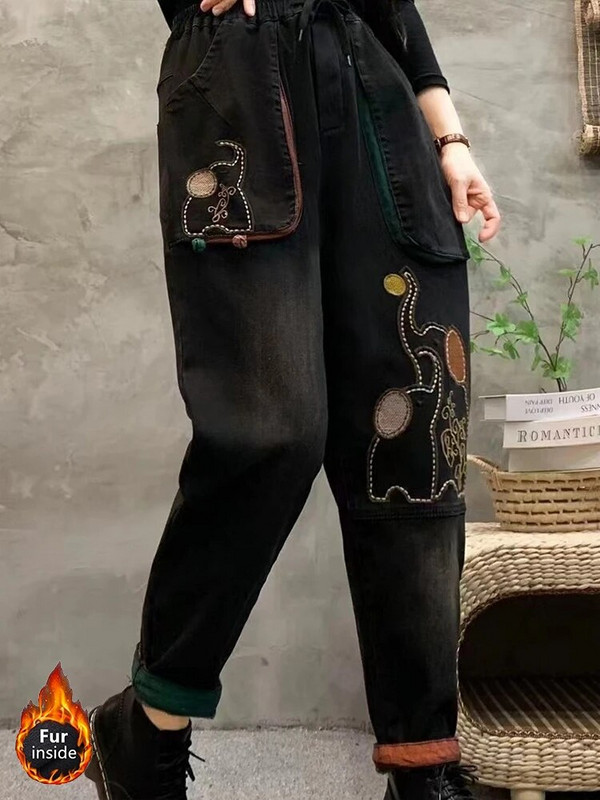 Max LuLu talve naiste mood karusnaha lahtised tikandid teksad naistele vabaaja soojad vintage teksapüksid klassikalised paksud haaremi püksid