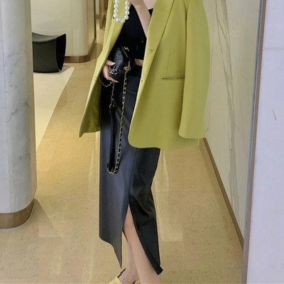 Seoulish, 2023 m. Naujas PU odos moteriškas ilgas sijonas rudens žieminis sijonas su aukšta juosta, moteriškas tiesus šoninis A formos pieštukų sijonas