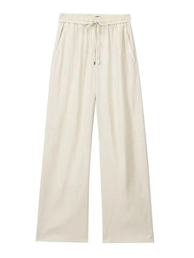 TRAF Naiste Mood Küljetaskud Linased laiad püksid Vintage kõrge elastne vöökoht pingutusnööriga Naiste püksid Mujer