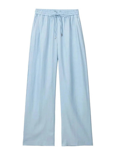 TRAF Naiste Mood Küljetaskud Linased laiad püksid Vintage kõrge elastne vöökoht pingutusnööriga Naiste püksid Mujer