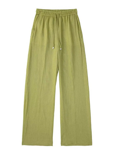 TRAF Naiste Mood Küljetaskud Linased laiad püksid Vintage kõrge elastne vöökoht pingutusnööriga Naiste püksid Mujer