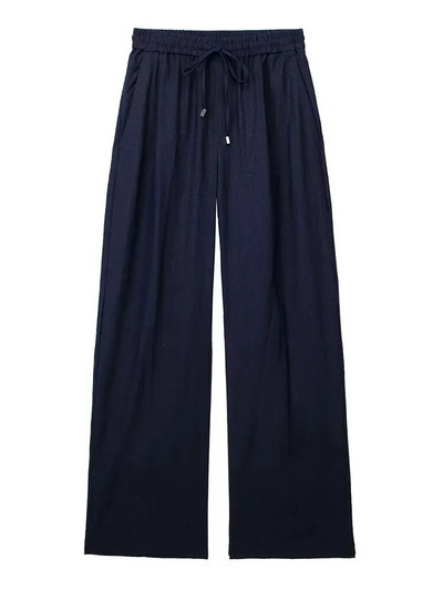 TRAF Naiste Mood Küljetaskud Linased laiad püksid Vintage kõrge elastne vöökoht pingutusnööriga Naiste püksid Mujer