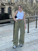 Nlzgmsj TRAF Moteriškos Y2K krovininės kelnės aukštu juosmeniu sportinės kelnės su raišteliu plačios kojos maišytos kelnės Moteriškos vasaros gatvės apranga