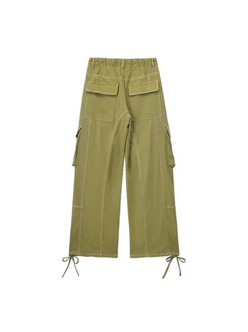 Nlzgmsj TRAF Дамски панталони карго Y2K Спортни панталони с висока талия Шнурове широки крачоли Широки панталони Дамско лятно улично облекло