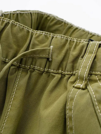 Nlzgmsj TRAF Дамски панталони карго Y2K Спортни панталони с висока талия Шнурове широки крачоли Широки панталони Дамско лятно улично облекло