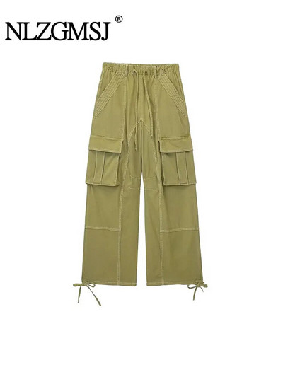 Nlzgmsj TRAF Moteriškos Y2K krovininės kelnės aukštu juosmeniu sportinės kelnės su raišteliu plačios kojos maišytos kelnės Moteriškos vasaros gatvės apranga