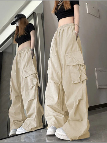 Jmprs Fashion String Γυναικεία Παντελόνια Cargo Ψηλόμεση Streetwear Hip Hop Y2K Παντελόνια Μεγάλες τσέπες Casual Αμερικανικό Γυναικείο Παντελόνι