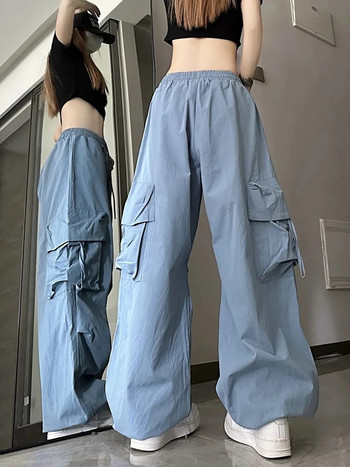 Jmprs Fashion Drawstring Women Cargo Pants High Waist Streetwear Хип-хоп Y2K Панталони Големи джобове Ежедневни американски дамски панталони
