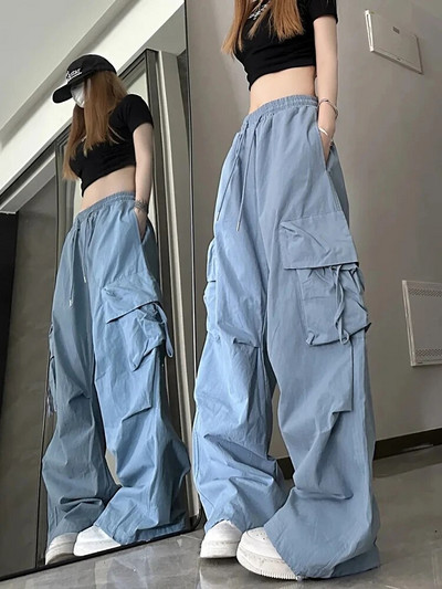 Jmprs Mood Pingutusnöörid Naiste püksid Kõrge vöökohaga Tänavarõivad Hip Hop Y2K püksid Suured taskud Vabaaja Ameerika naiste püksid