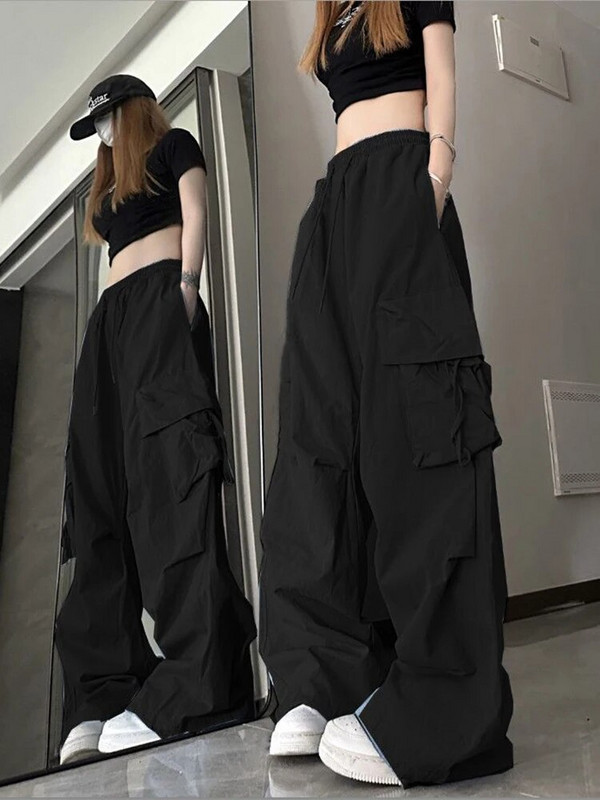 Jmprs Mood Pingutusnöörid Naiste püksid Kõrge vöökohaga Tänavarõivad Hip Hop Y2K püksid Suured taskud Vabaaja Ameerika naiste püksid