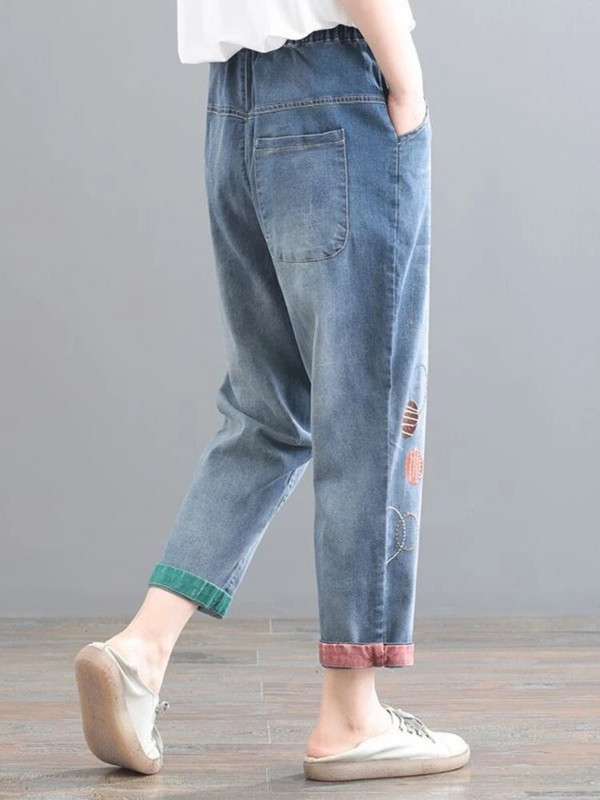 Y2k stiilis vabaaja elastne vöökoht tikandid Uued teksad naistele suvised lahtised haaremipüksid kevadised korea mood Suures suuruses riided