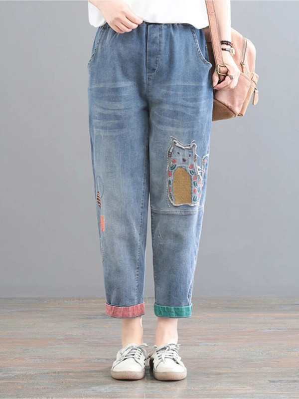 Y2k stiilis vabaaja elastne vöökoht tikandid Uued teksad naistele suvised lahtised haaremipüksid kevadised korea mood Suures suuruses riided