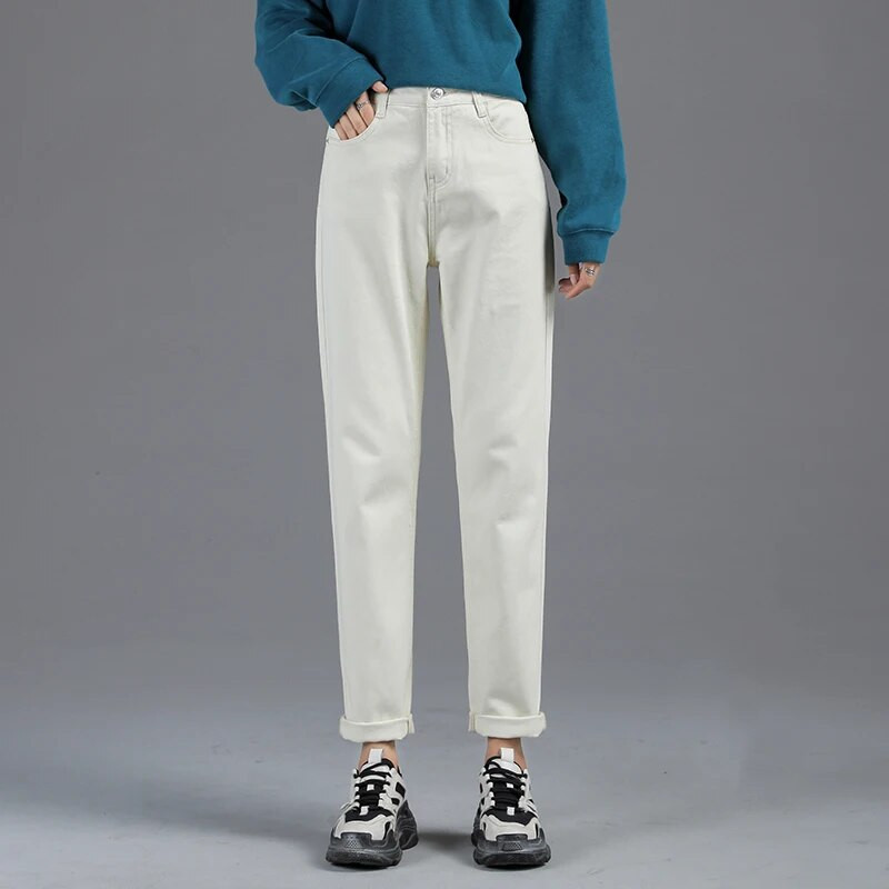 Moteriški džinsai Laisvos Haremo Kelnės Paprastos Baltos Abrikoso Mėlynos Juodos Mados Kasdieniai Mama Vaikinas Džinsai Džinsinės kelnės