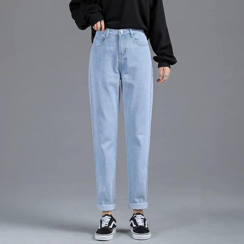Moteriški džinsai Laisvos Haremo Kelnės Paprastos Baltos Abrikoso Mėlynos Juodos Mados Kasdieniai Mama Vaikinas Džinsai Džinsinės kelnės