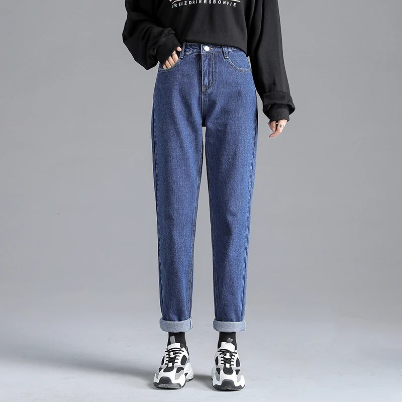 Moteriški džinsai Laisvos Haremo Kelnės Paprastos Baltos Abrikoso Mėlynos Juodos Mados Kasdieniai Mama Vaikinas Džinsai Džinsinės kelnės