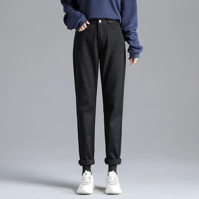 Moteriški džinsai Laisvos Haremo Kelnės Paprastos Baltos Abrikoso Mėlynos Juodos Mados Kasdieniai Mama Vaikinas Džinsai Džinsinės kelnės